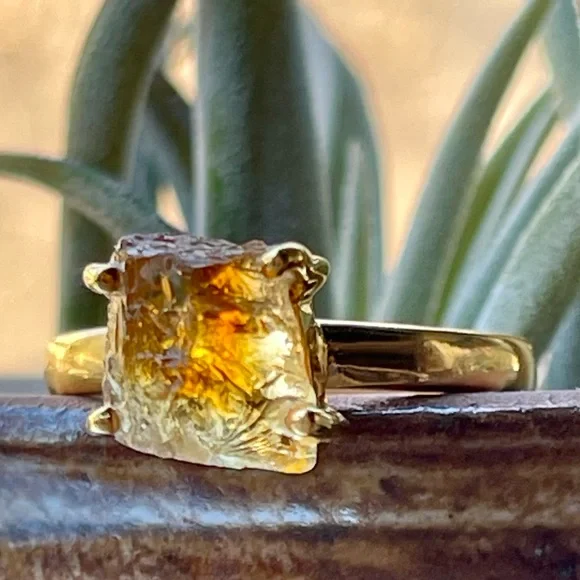 18k Gold Vermeil Natural Citrine Rough (Brazil) Ring | sz 9.5 - Picture 7 of 11